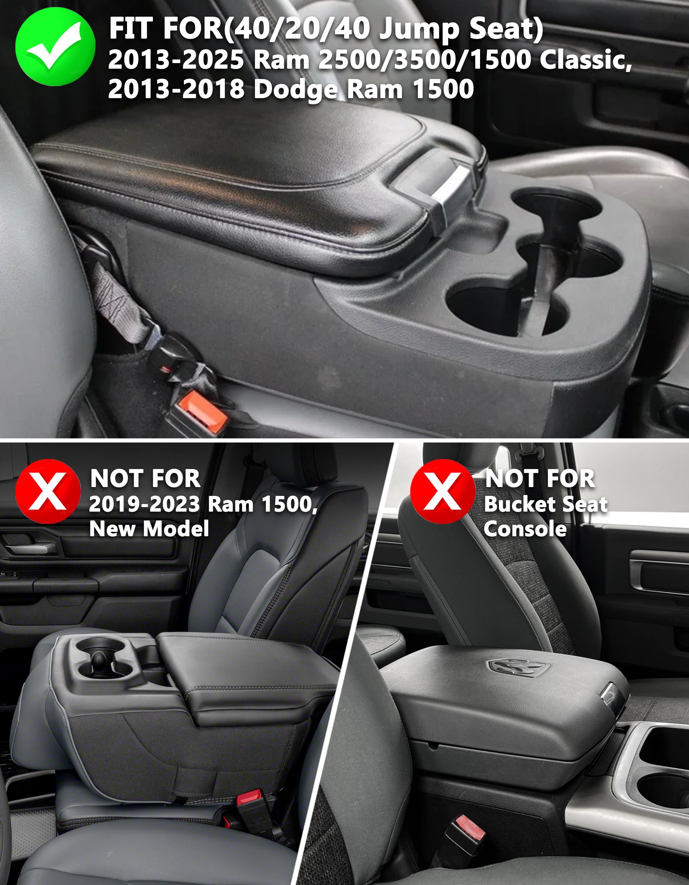 Easy Installation Center Console Cover Replacement for Jump Seat 2013-2018 Dodge Ram 1500,2013-2025 Dodge Ram 1500Classic,2013-2025 Dodge Ram 2500 3500