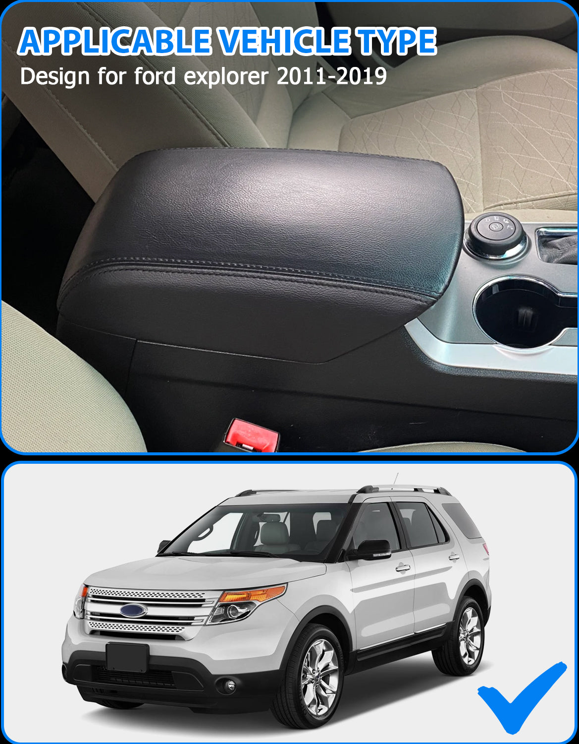 Center Console Armrest Cover for 2011-2019 Ford Explorer