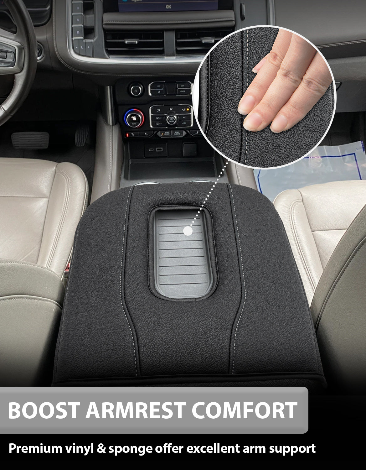 Thick Version Center Console Cushion Cover for Bucket Seat 2019-2026 GMC Sierra 1500 2500 3500,2019-2026 Chevy Silverado 1500 2500 3500, 2021-2026 Tahoe/Suburban/Yukon