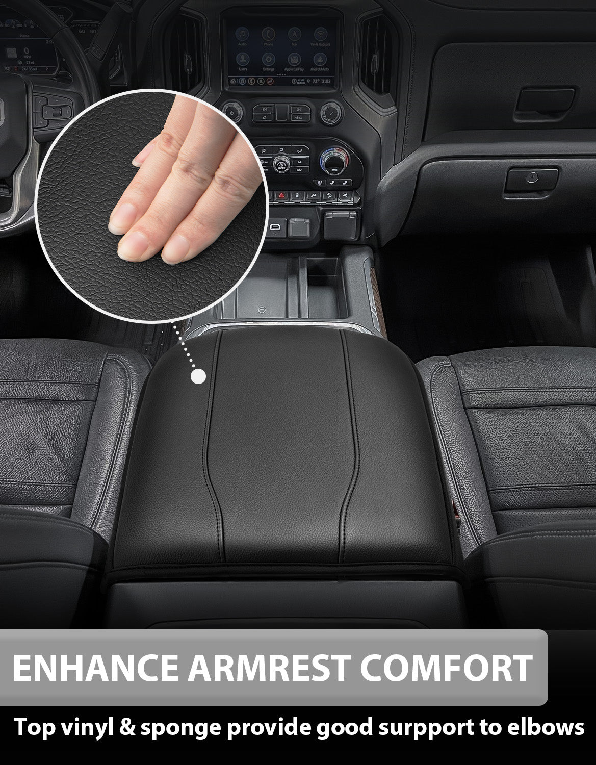 Thick Version Center Console Cushion Cover for  Bucket Seat 2019-2026 GMC Sierra 1500 2500 3500,2019-2026 Chevy Silverado 1500 2500 3500, 2021-2026 Tahoe/Suburban/Yukon