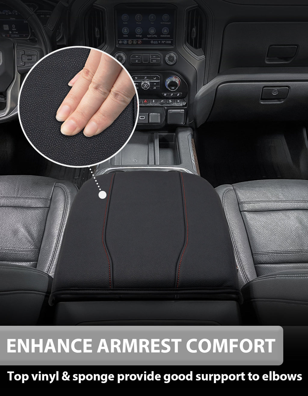 Thick Version Center Console Cushion Cover for  Bucket Seat 2019-2026 GMC Sierra 1500 2500 3500,2019-2026 Chevy Silverado 1500 2500 3500, 2021-2026 Tahoe/Suburban/Yukon