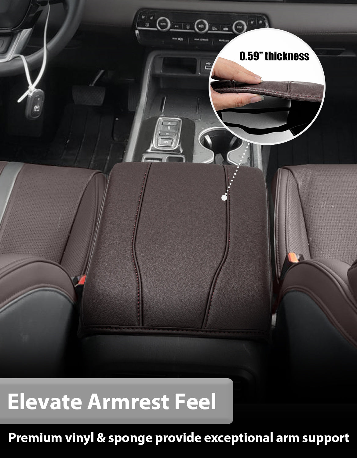 Center Console Armrest Cover for Honda Pilot 2023-2026, Honda Ridgeline 2024-2025, Honda Passport 2024-2026，Middle Console Lid Protector with Side Pockets