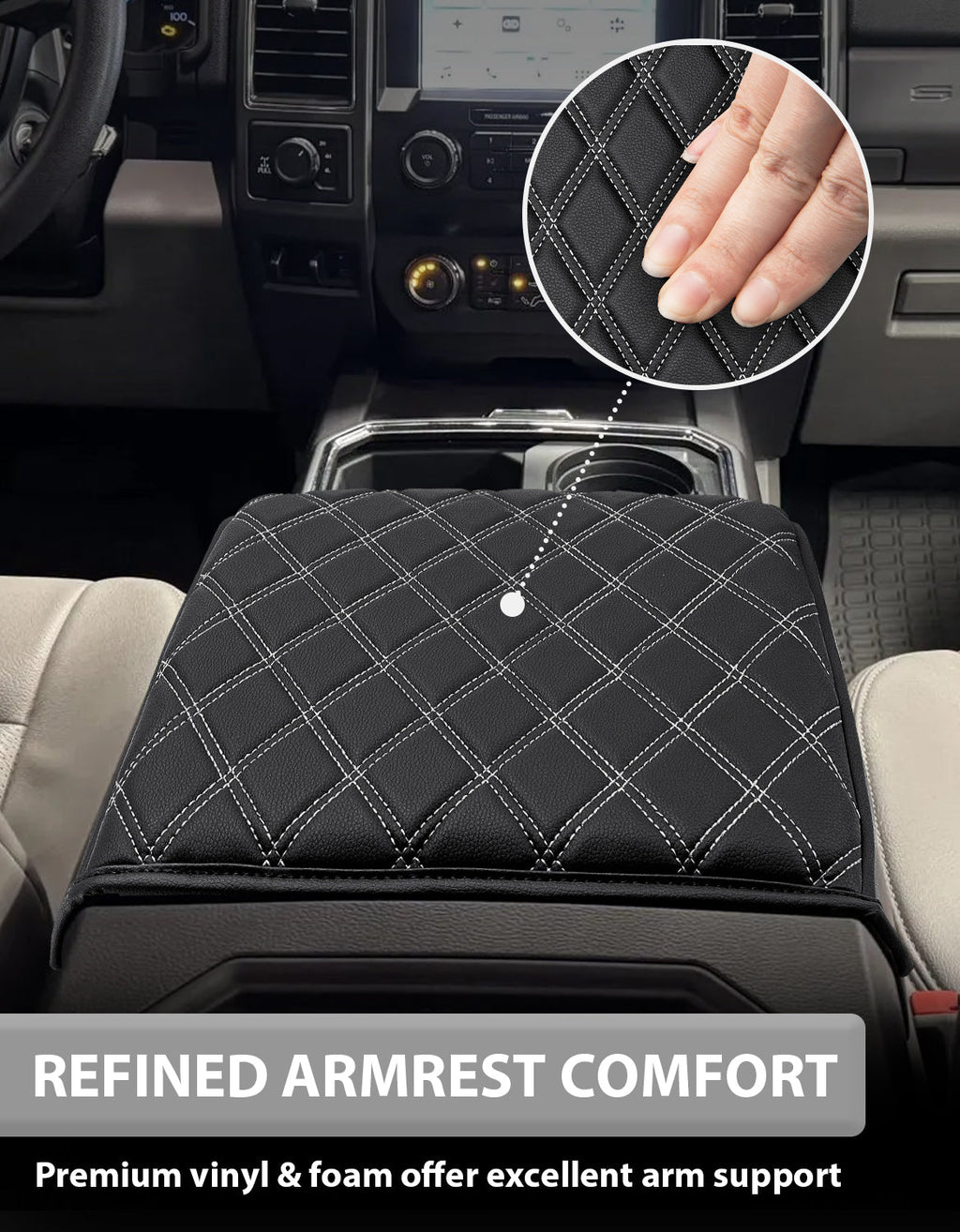 Center Console Armrest Cover Pad for Bucket Seat 2015-2020 Ford F150, 2017-2022 F250 F350 F450 F550 Super Duty, 2018-2024 Ford Expedition