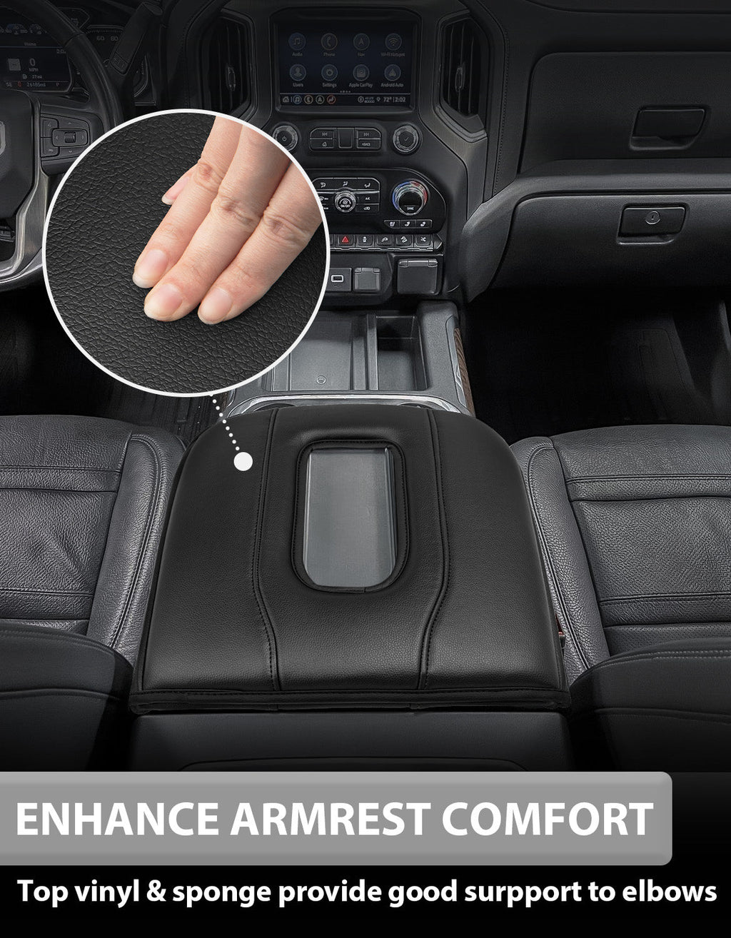 Thick Version Center Console Cushion Cover for Bucket Seat 2019-2026 GMC Sierra 1500 2500 3500,2019-2026 Chevy Silverado 1500 2500 3500, 2021-2026 Tahoe/Suburban/Yukon