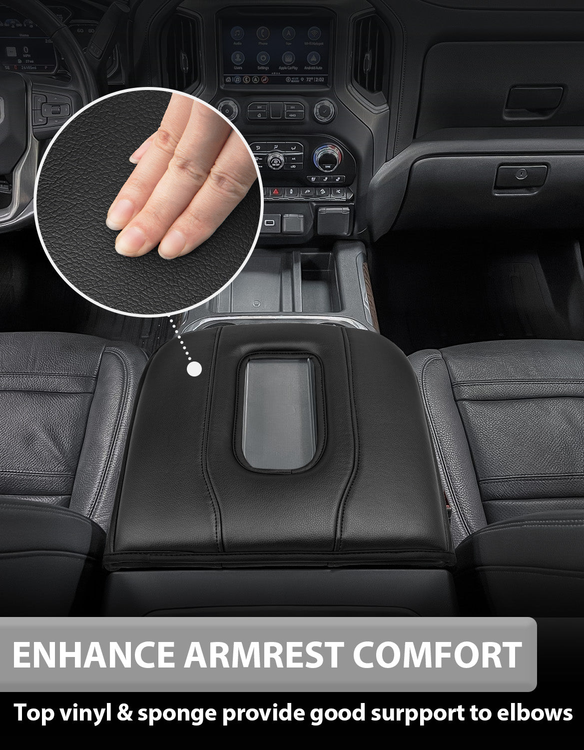 Thick Version Center Console Cushion Cover for Bucket Seat 2019-2026 GMC Sierra 1500 2500 3500,2019-2026 Chevy Silverado 1500 2500 3500, 2021-2026 Tahoe/Suburban/Yukon