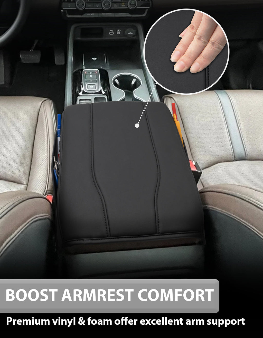 Center Console Armrest Cover for Honda Pilot 2023-2026, Honda Ridgeline 2024-2025, Honda Passport 2024-2026，Middle Console Lid Protector with Side Pockets