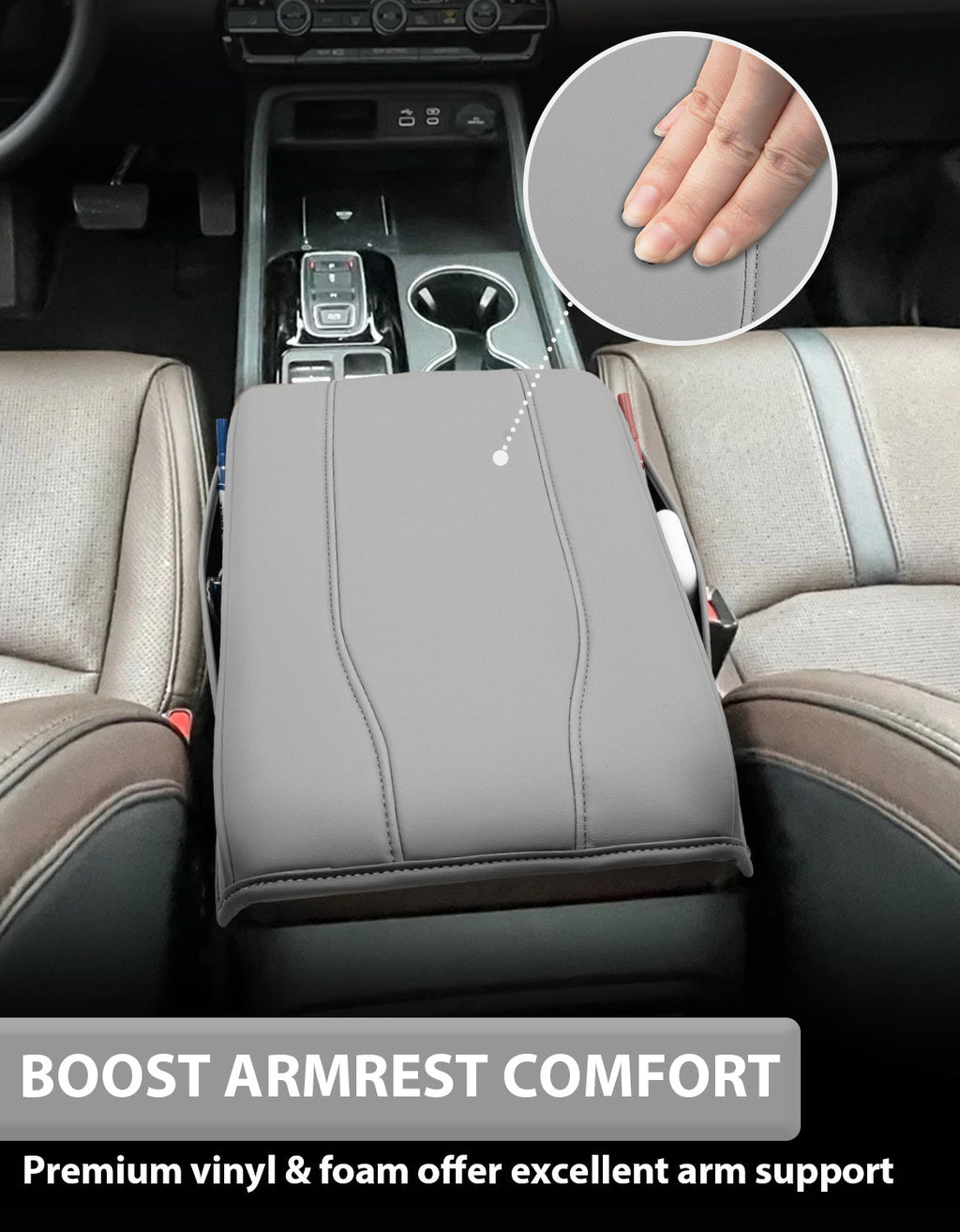 Center Console Armrest Cover for Honda Pilot 2023-2026, Honda Ridgeline 2024-2025, Honda Passport 2024-2026，Middle Console Lid Protector with Side Pockets
