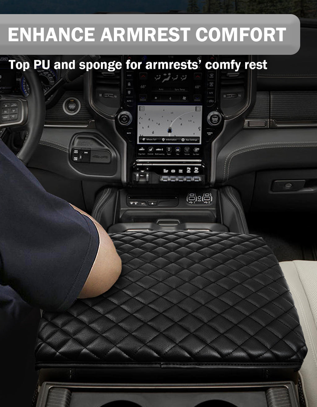Center Console Armrest Cover Pad Cushion Protector for Bucket Seat 2019-2026 Dodge Ram 1500 2500 3500