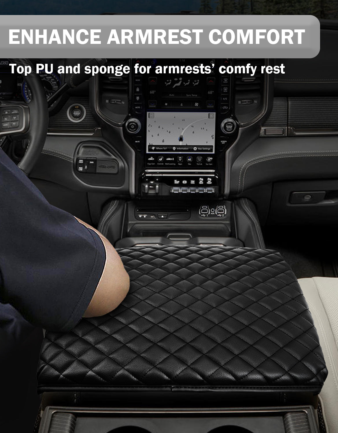 Center Console Armrest Cover Pad Cushion Protector for Bucket Seat 2019-2026 Dodge Ram 1500 2500 3500