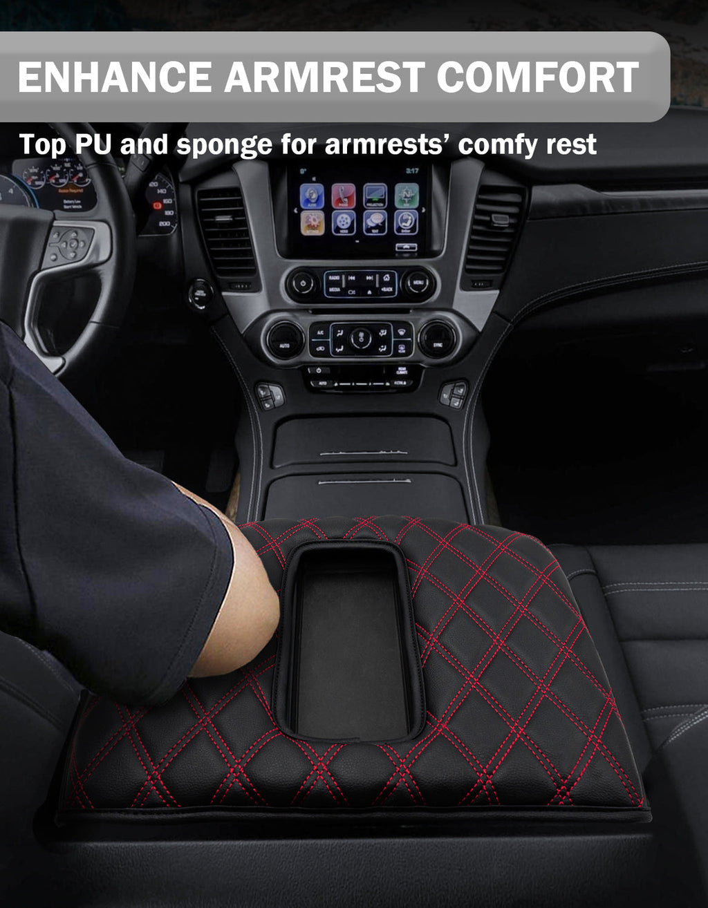 Center Console Armrest Cover Pad for Bucket Seat 2014-2018 Chevy Silverado 1500 2500 3500,2014-2018 GMC Sierra 1500 2500 3500,2015-2020 Tahoe/Yukon/Suburban