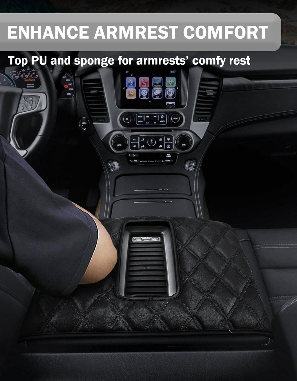 Center Console Armrest Cover Pad for Bucket Seat 2014-2018 Chevy Silverado 1500 2500 3500,2014-2018 GMC Sierra 1500 2500 3500,2015-2020 Tahoe/Yukon/Suburban