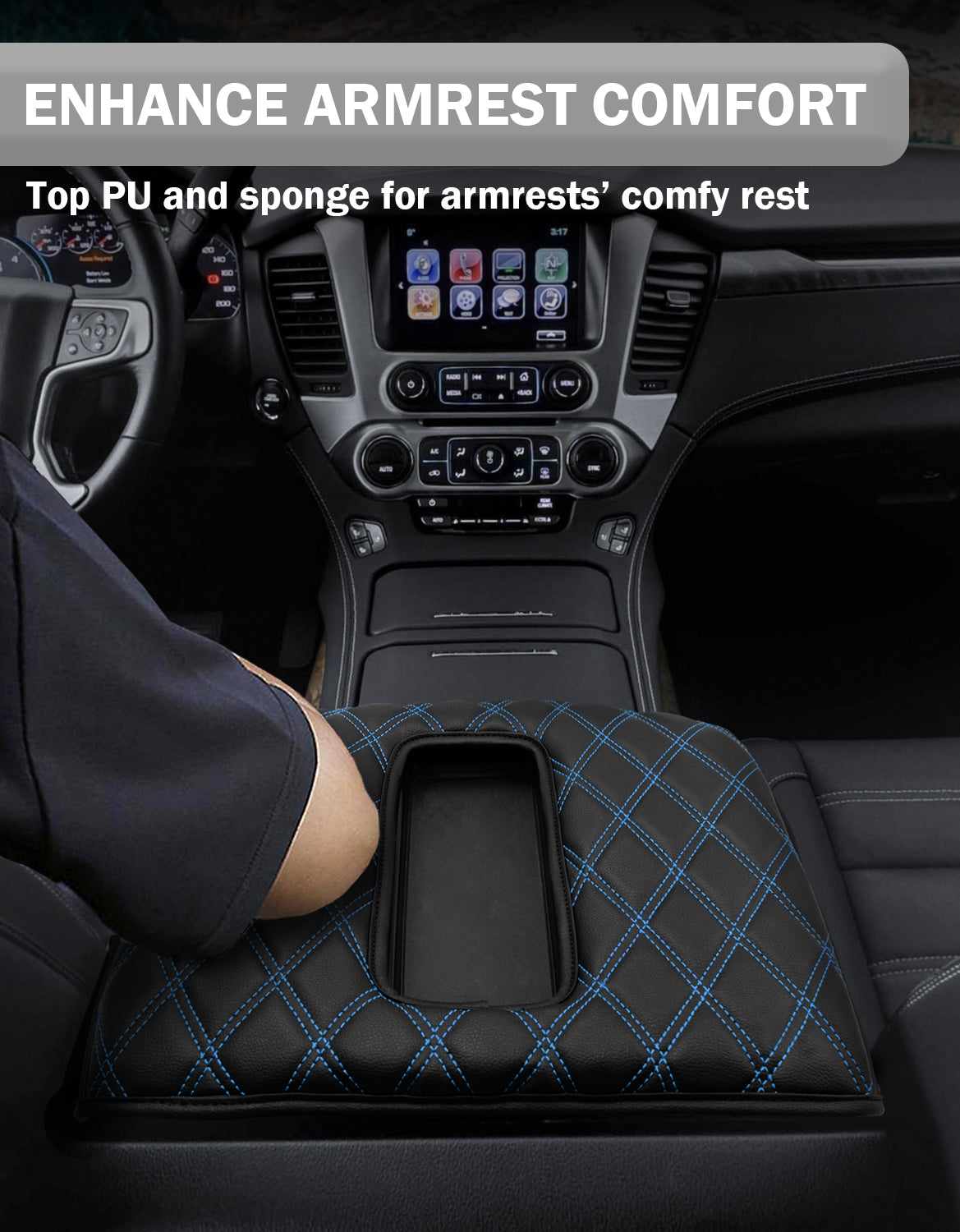 Center Console Armrest Cover Pad for Bucket Seat 2014-2018 Chevy Silverado 1500 2500 3500,2014-2018 GMC Sierra 1500 2500 3500,2015-2020 Tahoe/Yukon/Suburban