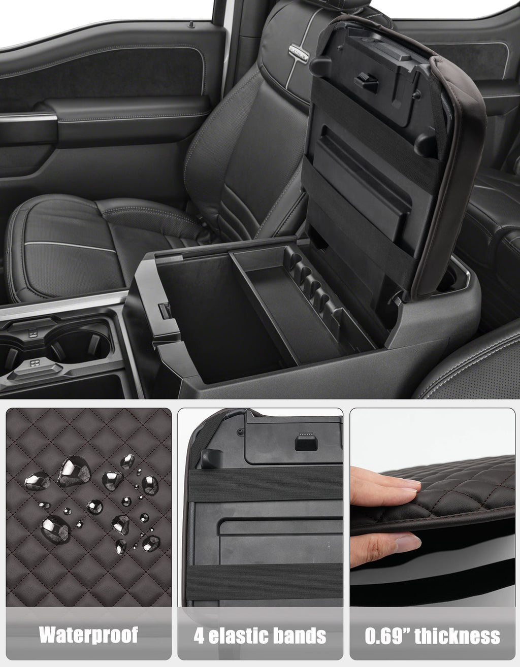 Center Console Cover Pad for Bucket Seat 2023-2026 Ford F250 F350 F450 F550 Super Duty