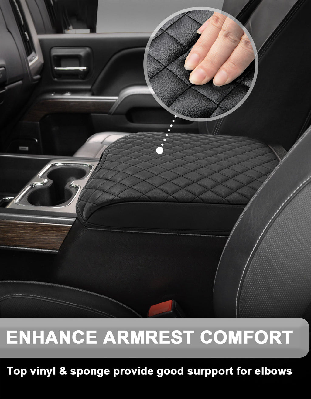 Center Console Armrest Cover for Bucket Seat 2014-2018 Chevy Silverado 1500/2500/3500,2014-2018 GMC Sierra 1500/2500/3500,2015-2020 Tahoe/Yukon/Suburban