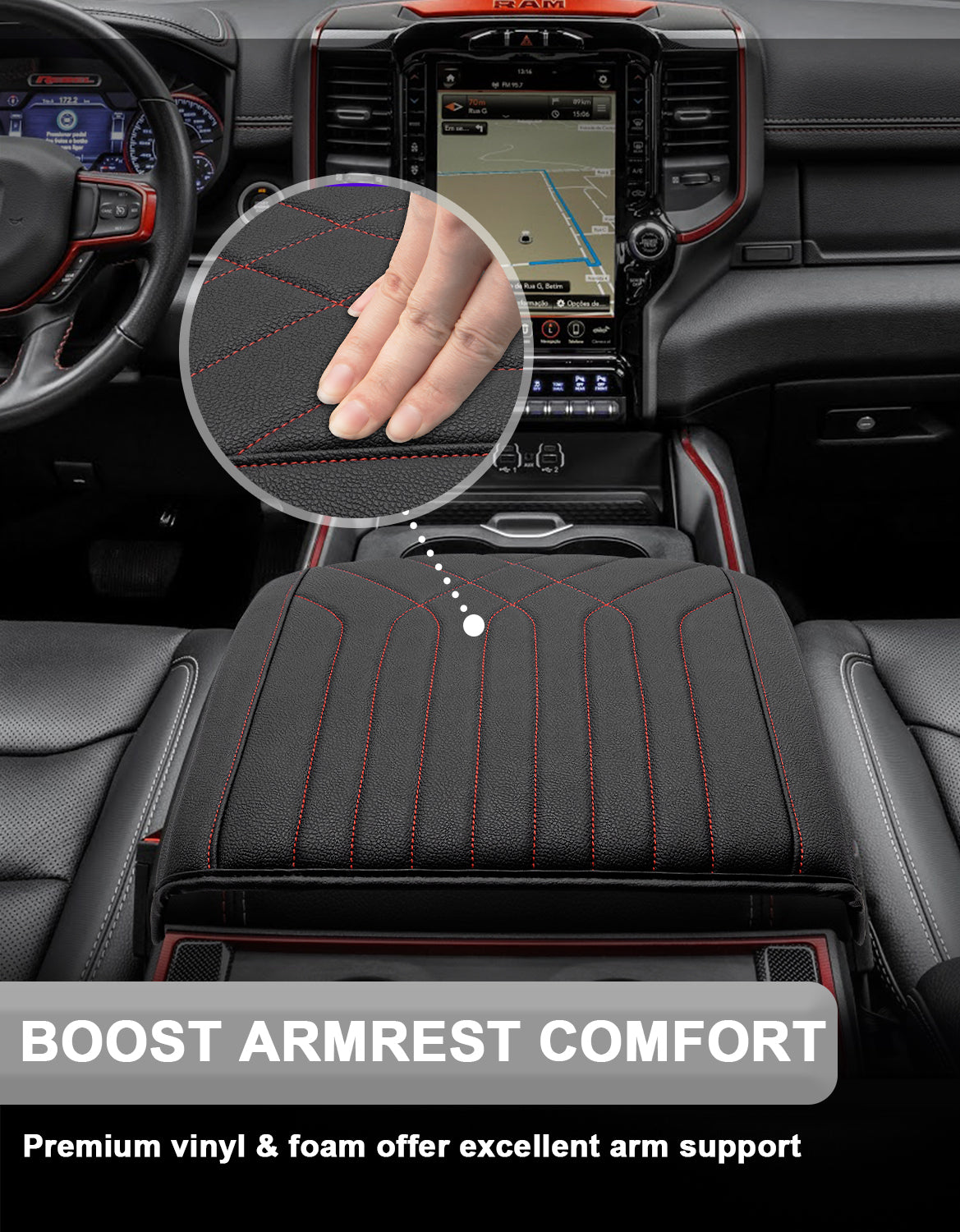 Center Console Armrest Cover for Bucket Seat 2019-2026 Dodge Ram 1500 2500 3500