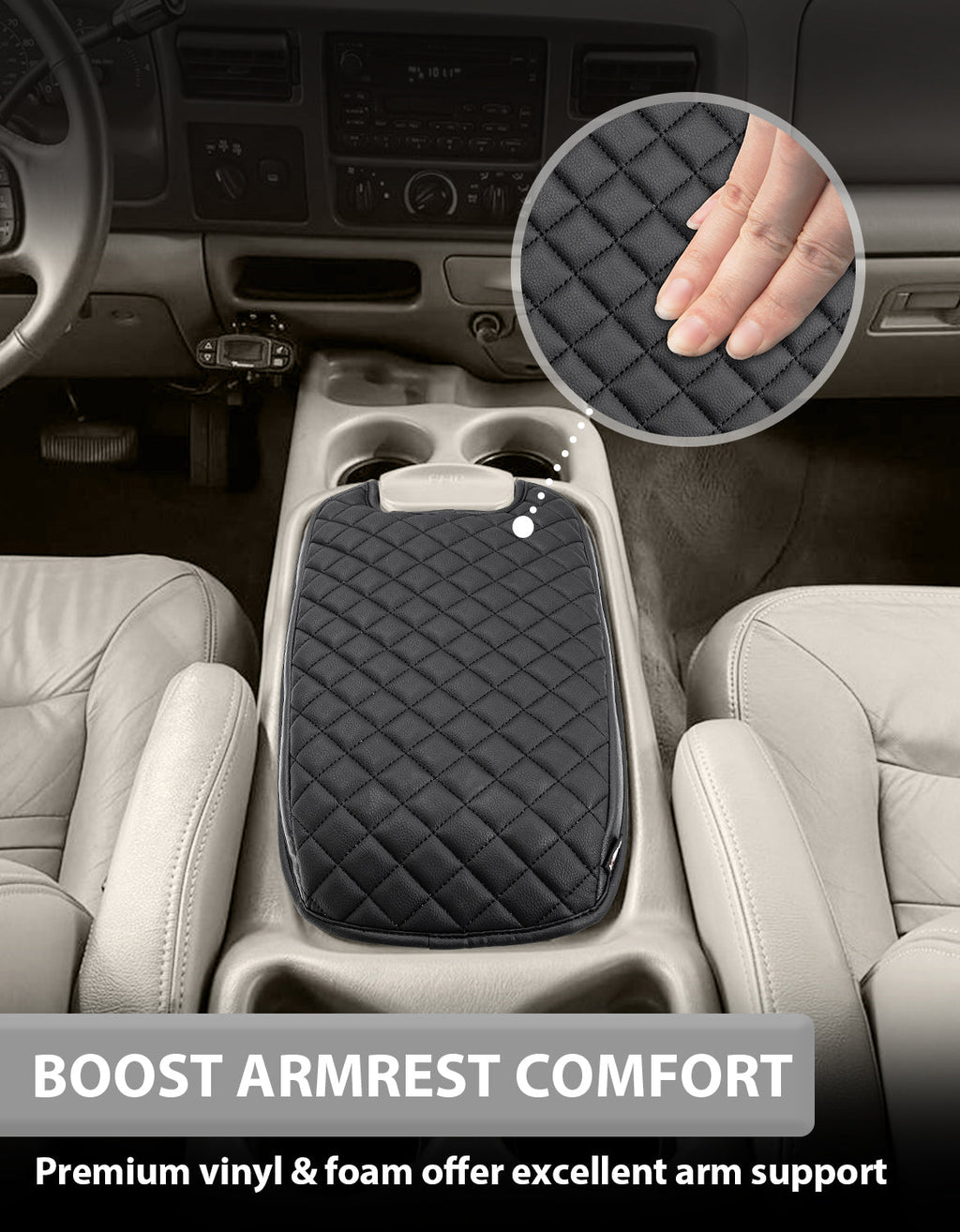 Center Console Armrest Cover for Bucket Seat 1999-2007 Ford F250 F350 F450 F550 Super Duty,2000-2008 Ford F650 Super Duty,1999-2007 Ford Excursion