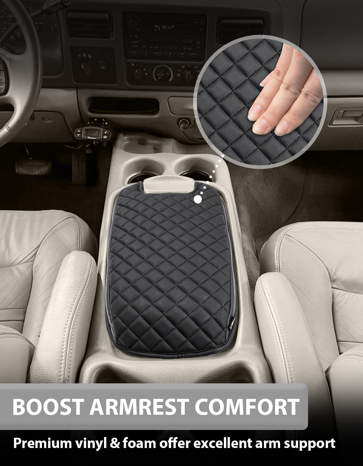 Center Console Armrest Cover for Bucket Seat 1999-2007 Ford F250 F350 F450 F550 Super Duty,2000-2008 Ford F650 Super Duty,1999-2007 Ford Excursion