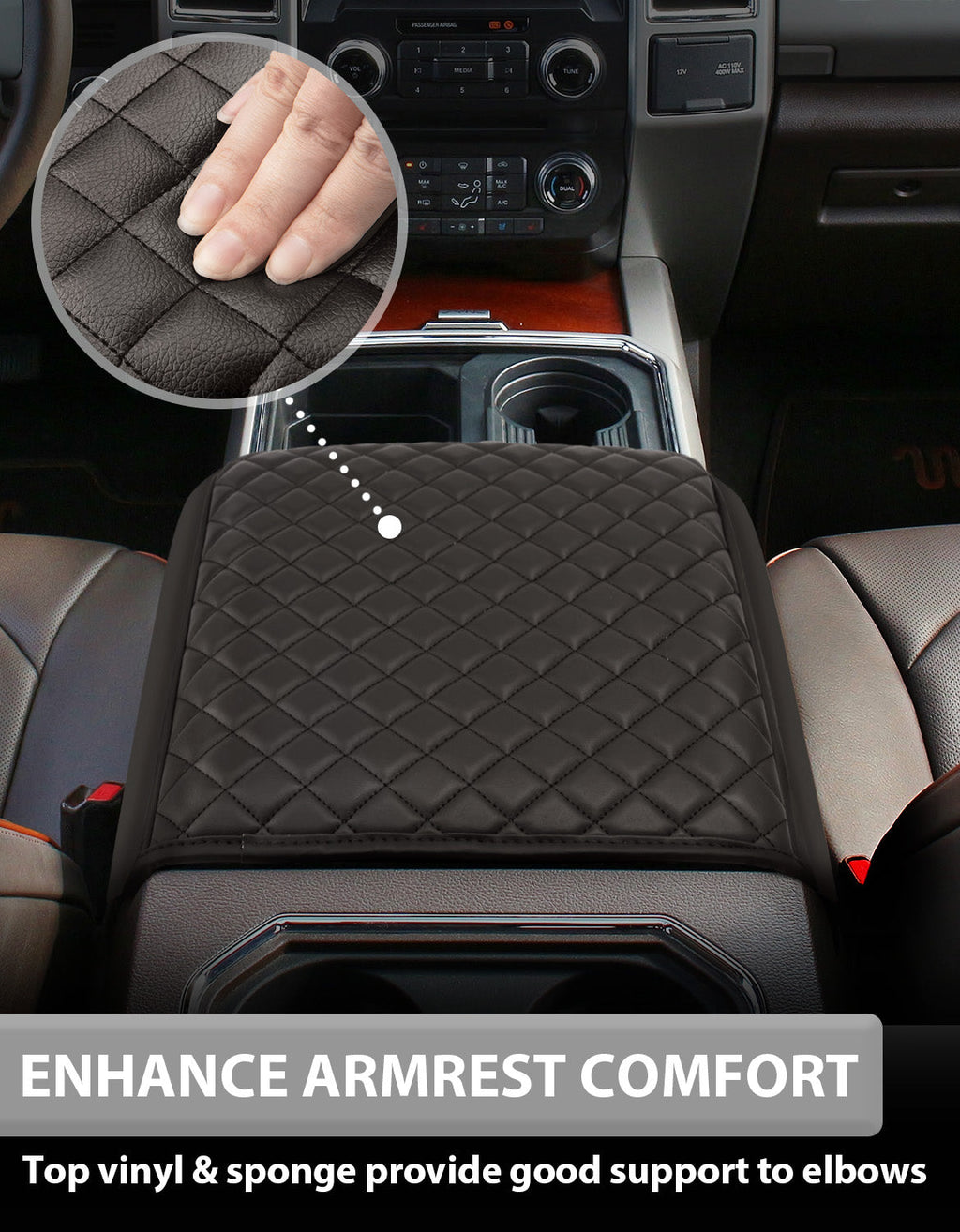 Center Console Armrest Cover Pad for Bucket Seat 2015-2020 Ford F150, 2017-2022 F250 F350 F450 F550 Super Duty, 2018-2024 Ford Expedition