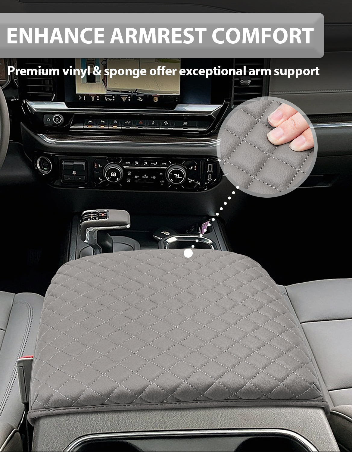 Center Console Armrest Cover Pad for Bucket Seat 2019-2026 Chevy Silverado 1500 2500 3500,2019-2026 GMC Sierra 1500 2500 3500,2021-2026 Tahoe/Suburban/Yukon