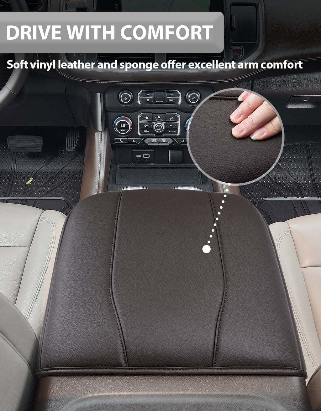 Thick Version Center Console Cushion Cover for  Bucket Seat 2019-2026 GMC Sierra 1500 2500 3500,2019-2026 Chevy Silverado 1500 2500 3500, 2021-2026 Tahoe/Suburban/Yukon