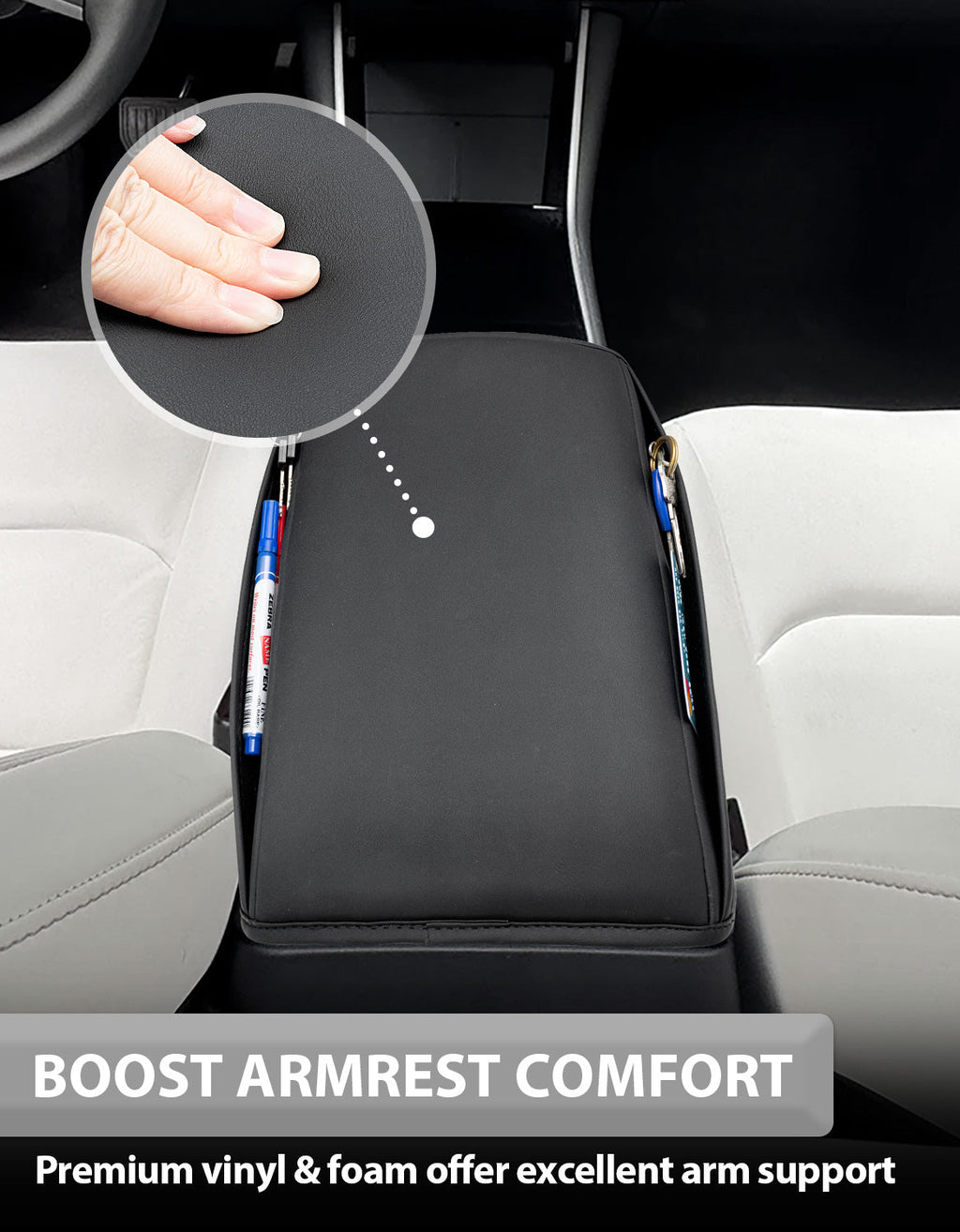 Center Console Armrest Cover for 2017-2023 Tesla Model 3,2020-2025 Tesla Model Y,Middle Console Lid Protector with Side Pockets
