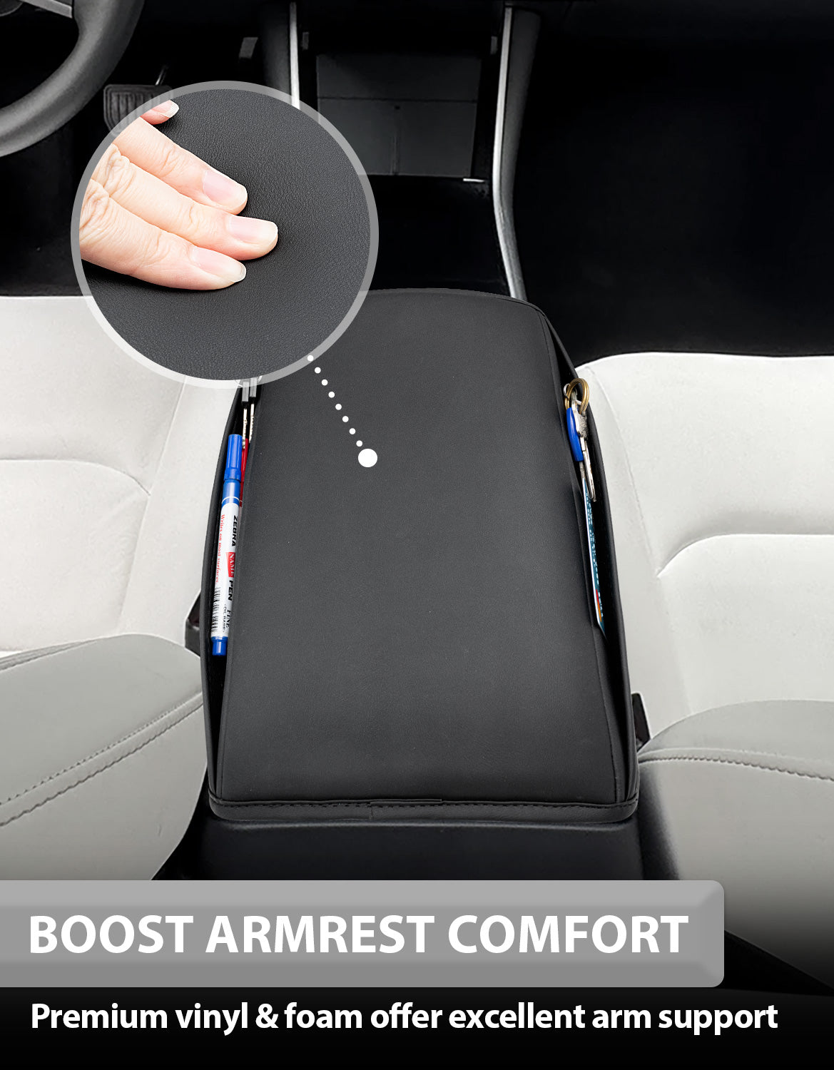 Center Console Armrest Cover for 2017-2023 Tesla Model 3,2020-2025 Tesla Model Y,Middle Console Lid Protector with Side Pockets
