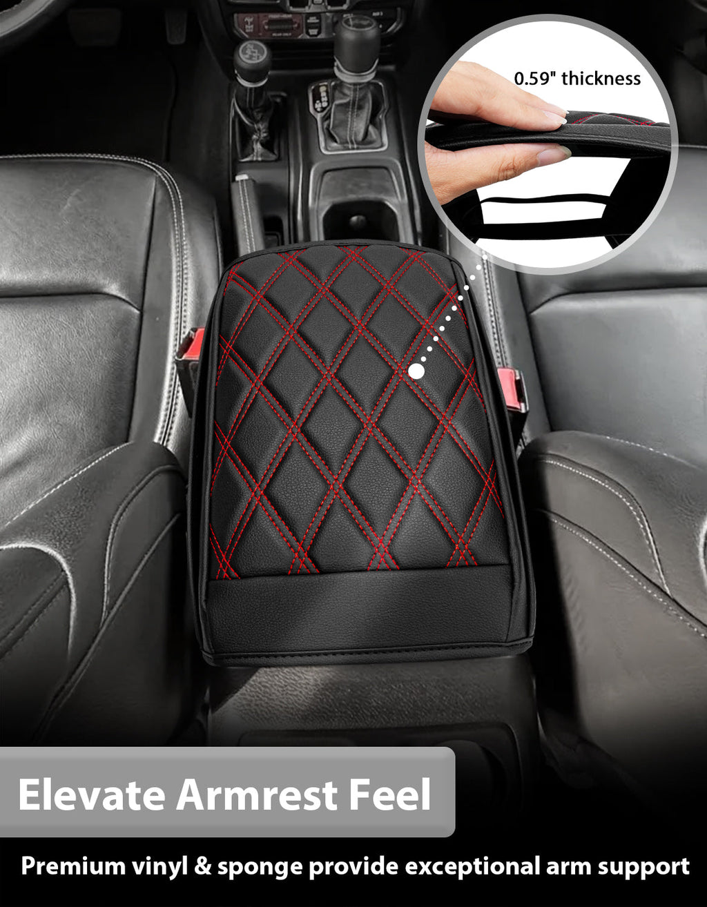Center Console Armrest Cover for 2018-2025 Jeep Wrangler JL with Side Pockets