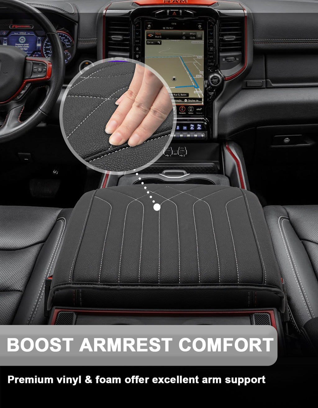 Center Console Armrest Cover for Bucket Seat 2019-2026 Dodge Ram 1500 2500 3500