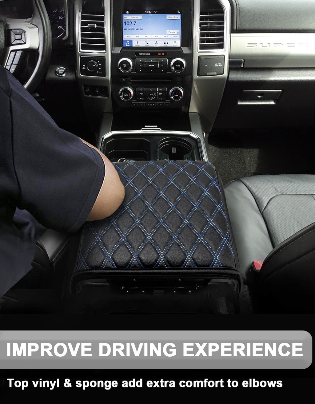 Center Console Armrest Cover Pad for Bucket Seat 2015-2020 Ford F150, 2017-2022 F250 F350 F450 F550 Super Duty, 2018-2024 Ford Expedition
