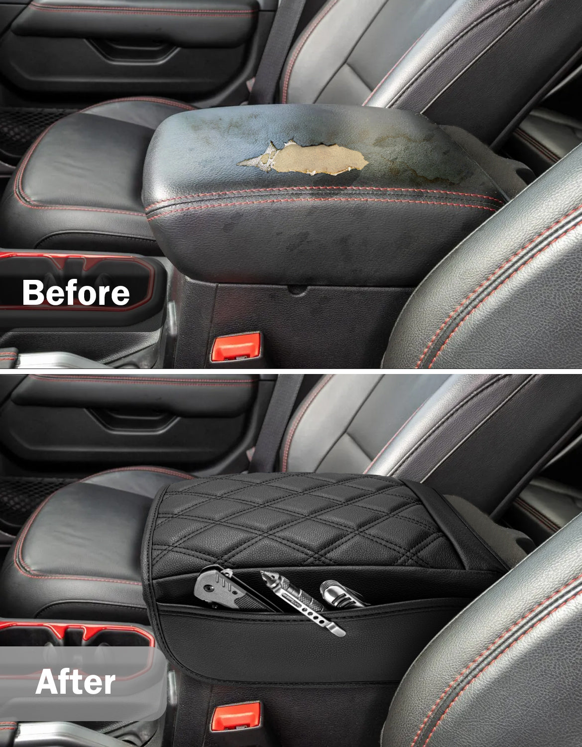 Center Console Armrest Cover for 2018-2025 Jeep Wrangler JL with Side Pockets
