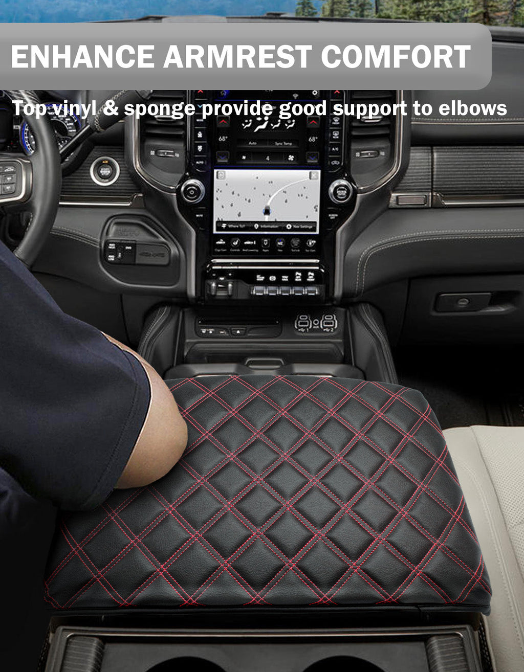 Center Console Armrest Cover Pad Cushion Protector for Bucket Seat 2019-2026 Dodge Ram 1500 2500 3500