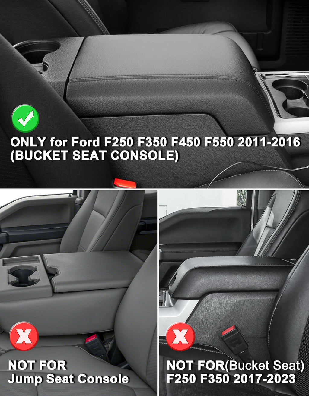 Center Console Cover Pad for Bucket Seat 2011-2016 Ford F250 F350 F450 F550 Super Duty