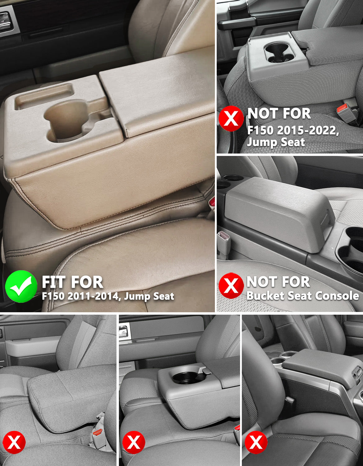 Center Console Armrest Cover Pad for Jump Seat 2011-2014 Ford F150