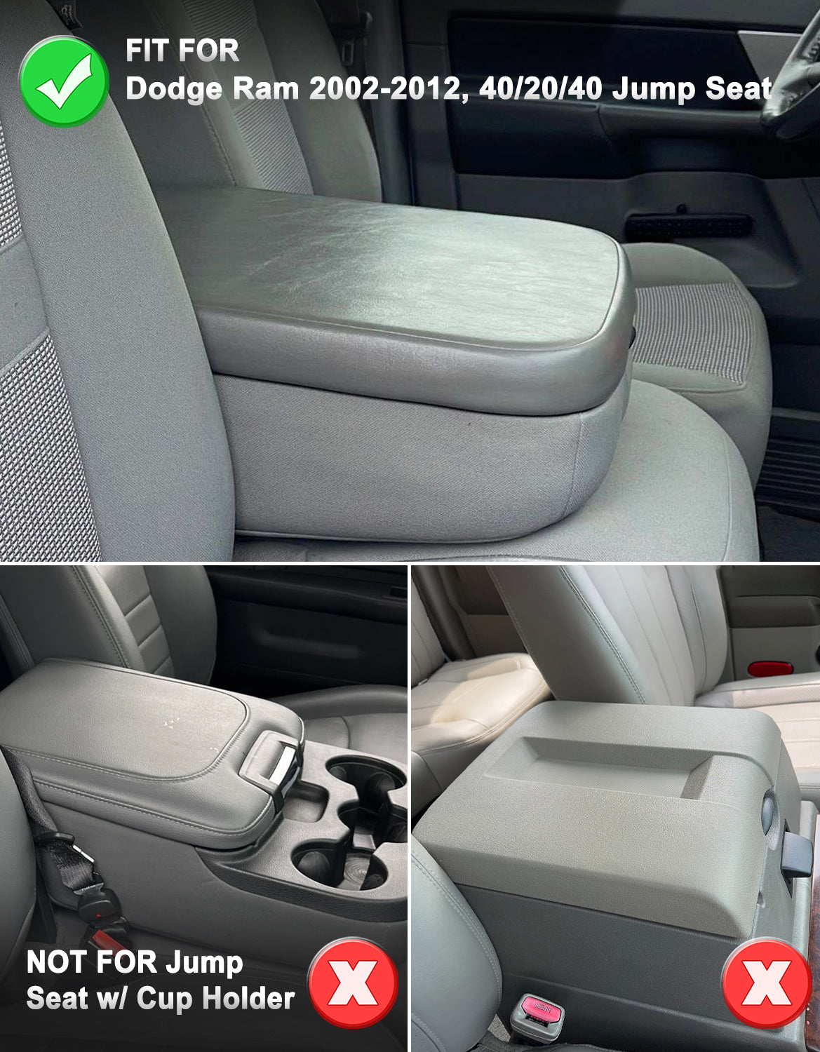 Center Console Armrest Cover Pad for Jump Seat 2002-2012 Dodge Ram 1500 2500 3500