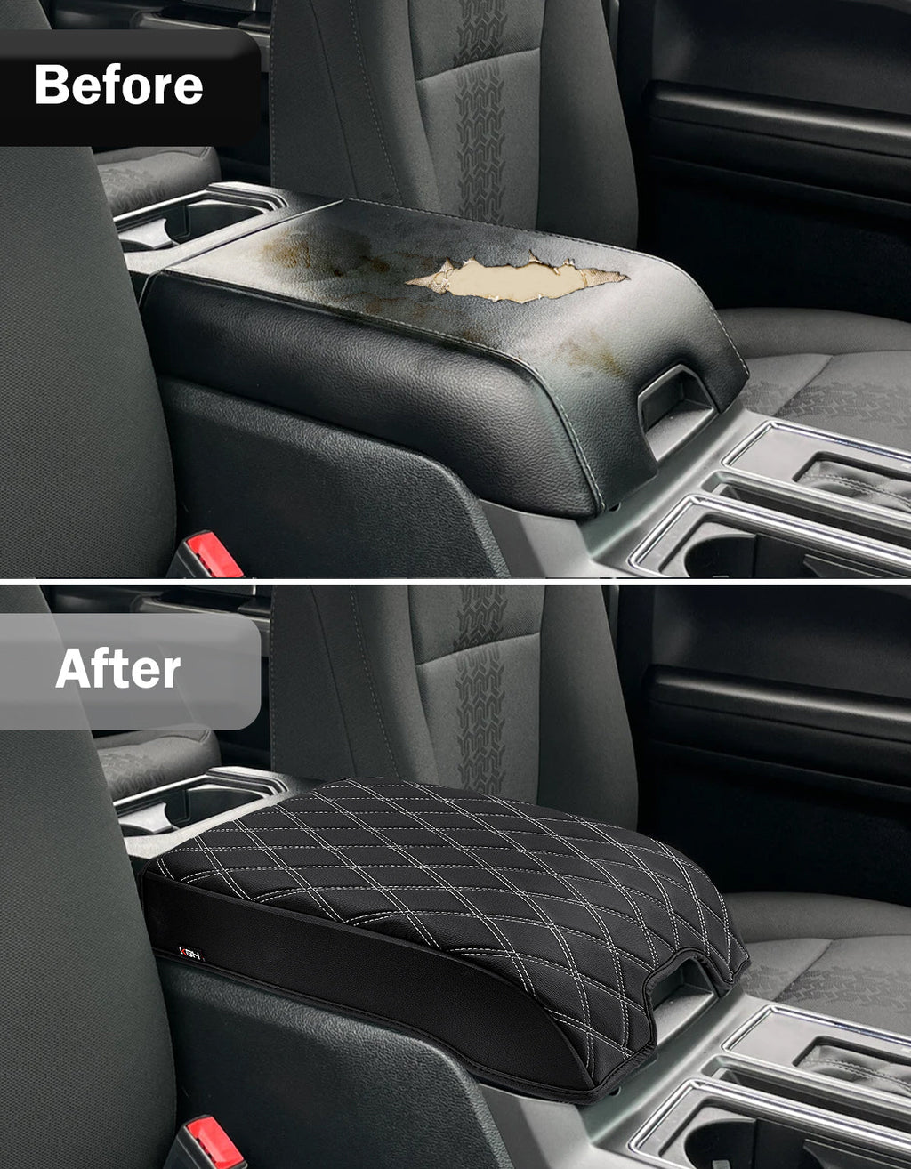 Center Console Armrest Cover Pad for Bucket Seat 2015-2020 Ford F150, 2017-2022 F250 F350 F450 F550 Super Duty, 2018-2024 Ford Expedition