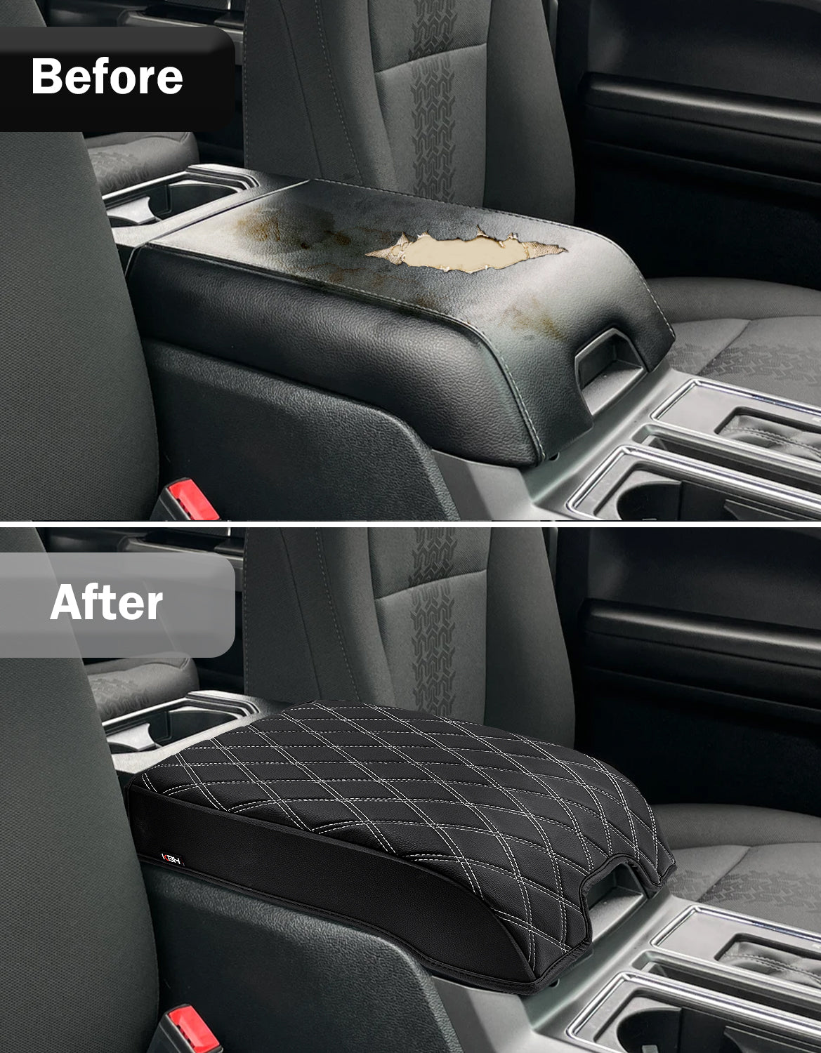 Center Console Armrest Cover Pad for Bucket Seat 2015-2020 Ford F150, 2017-2022 F250 F350 F450 F550 Super Duty, 2018-2024 Ford Expedition