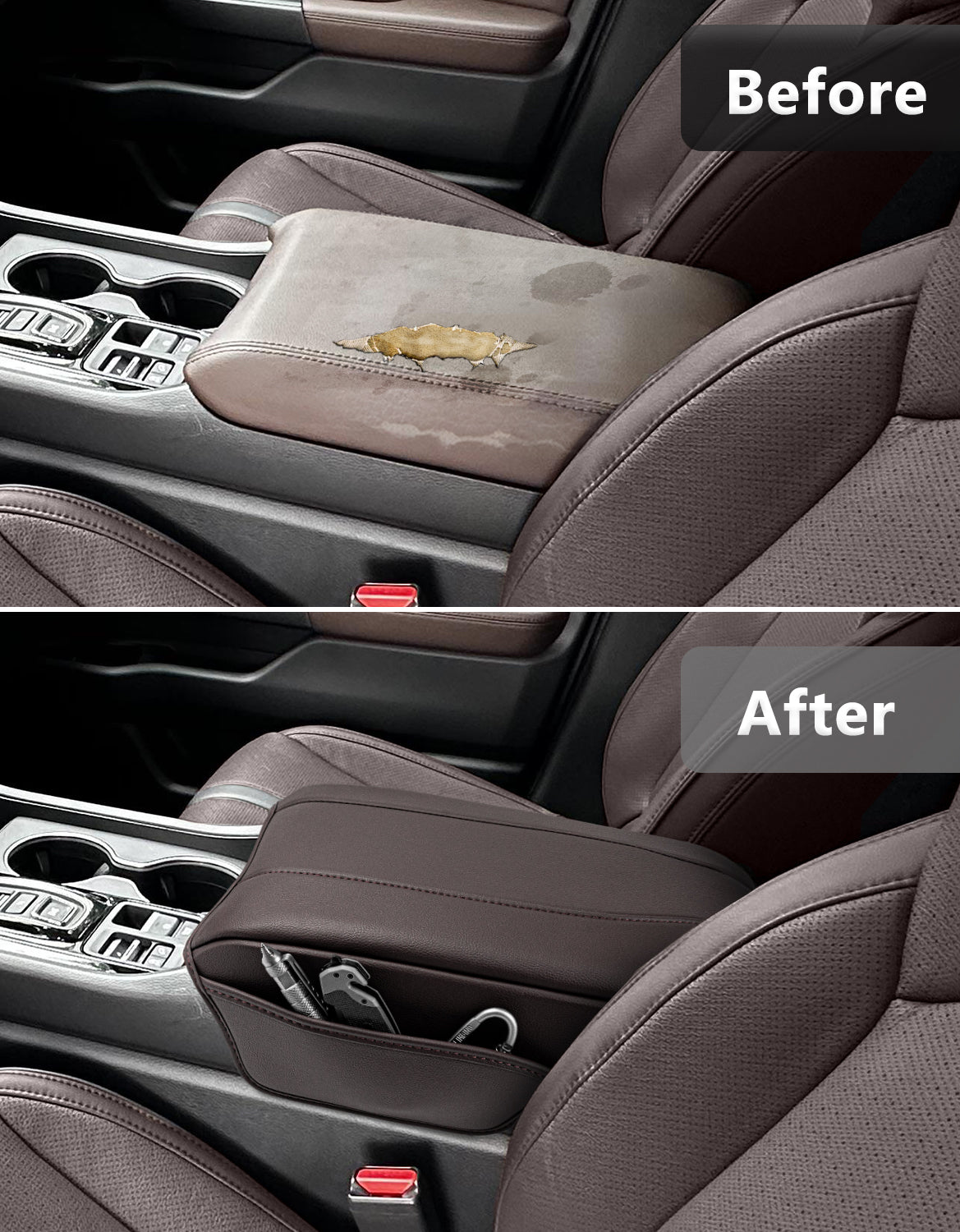 Center Console Armrest Cover for Honda Pilot 2023-2026, Honda Ridgeline 2024-2025, Honda Passport 2024-2026，Middle Console Lid Protector with Side Pockets
