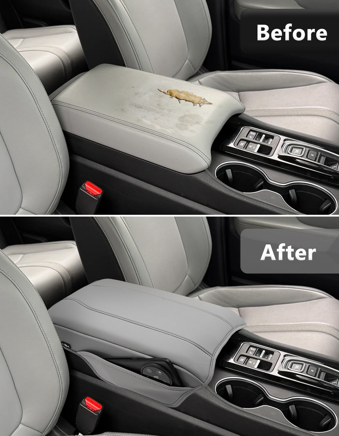 Center Console Armrest Cover for Honda Pilot 2023-2026, Honda Ridgeline 2024-2025, Honda Passport 2024-2026，Middle Console Lid Protector with Side Pockets