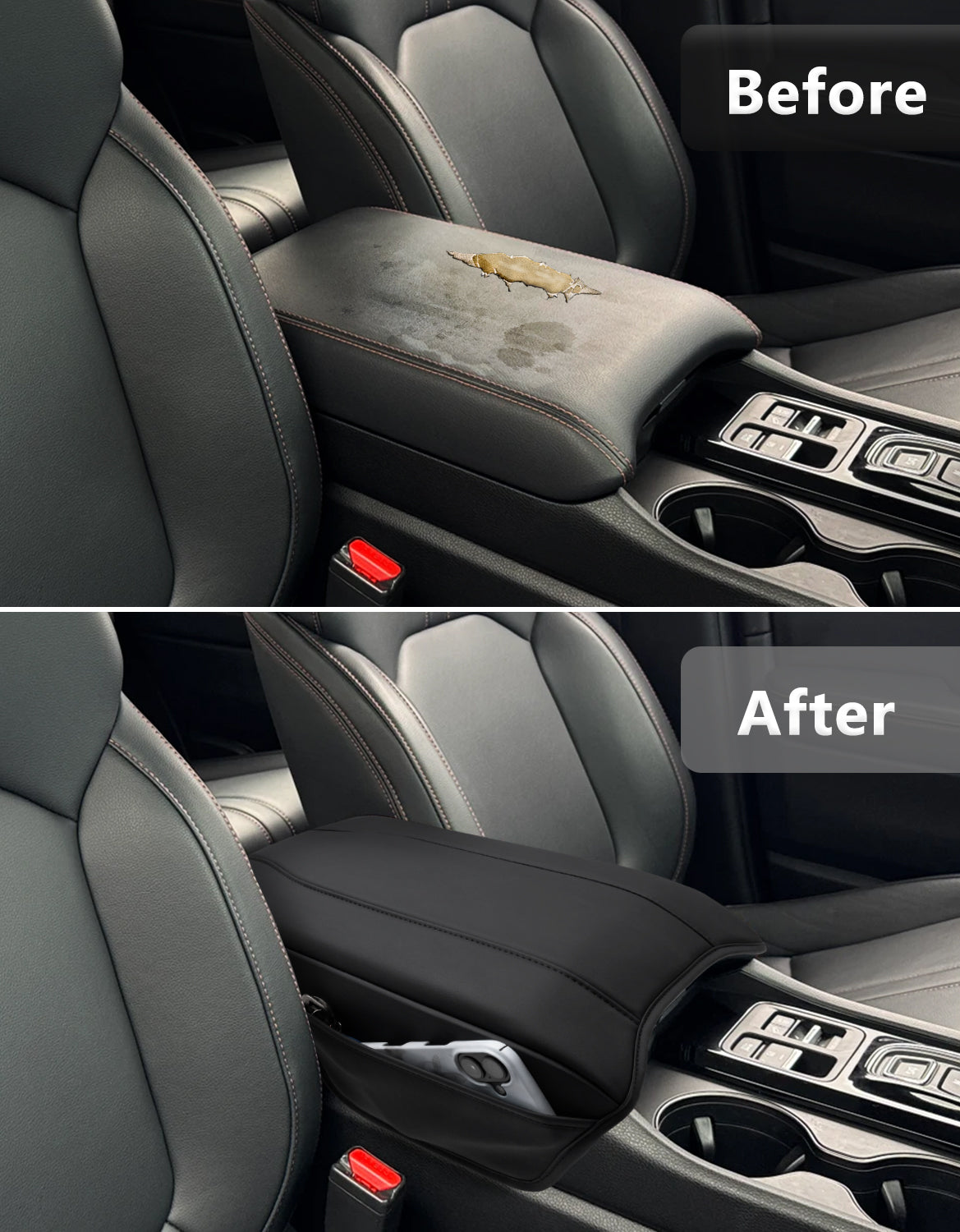 Center Console Armrest Cover for Honda Pilot 2023-2026, Honda Ridgeline 2024-2025, Honda Passport 2024-2026，Middle Console Lid Protector with Side Pockets