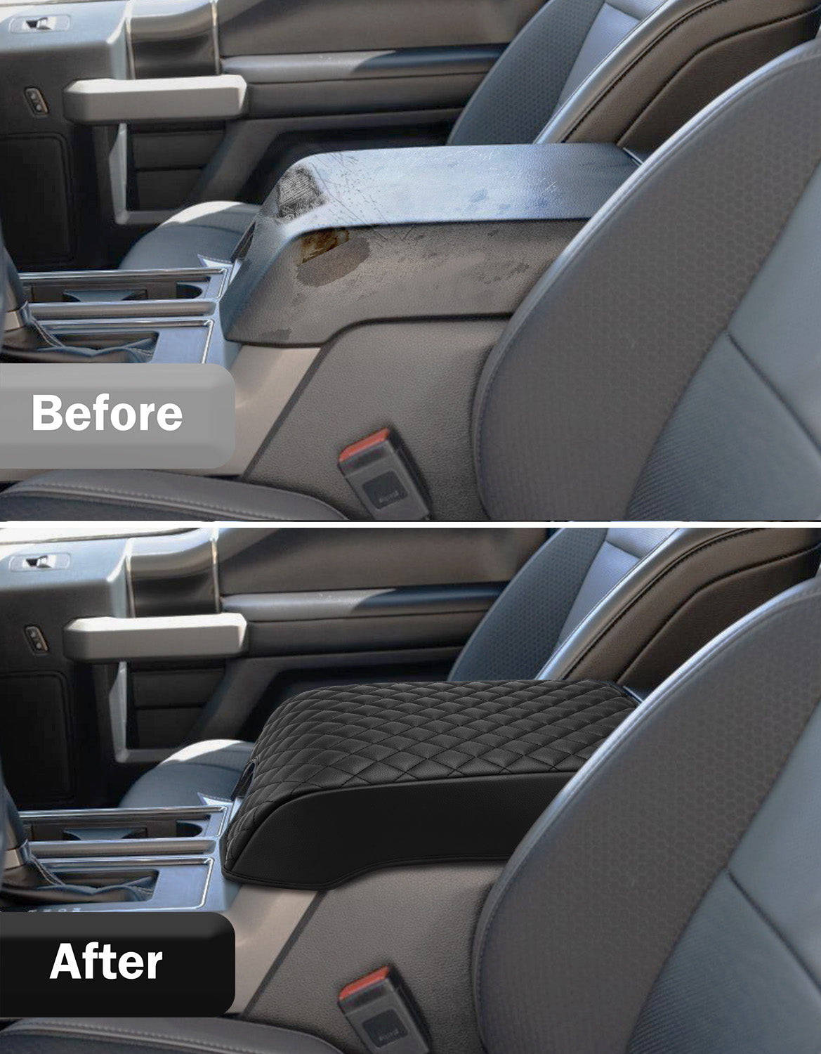 Center Console Armrest Cover Pad for Bucket Seat 2015-2020 Ford F150, 2017-2022 F250 F350 F450 F550 Super Duty, 2018-2024 Ford Expedition