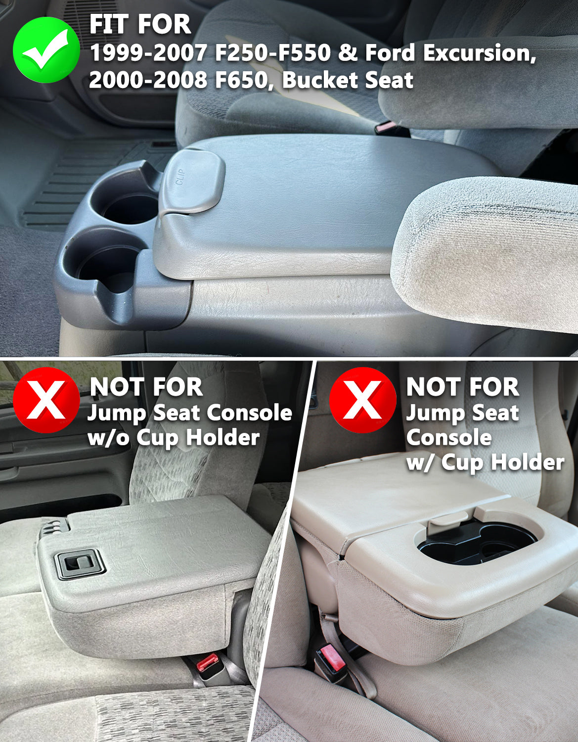 Center Console Armrest Cover for Bucket Seat 1999-2007 Ford F250 F350 F450 F550 Super Duty,2000-2008 Ford F650 Super Duty,1999-2007 Ford Excursion