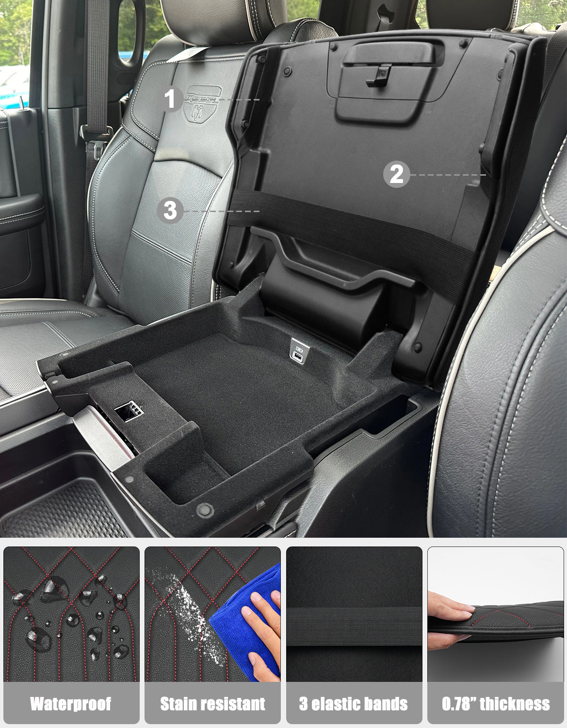 Center Console Armrest Cover for Bucket Seat 2019-2026 Dodge Ram 1500 2500 3500