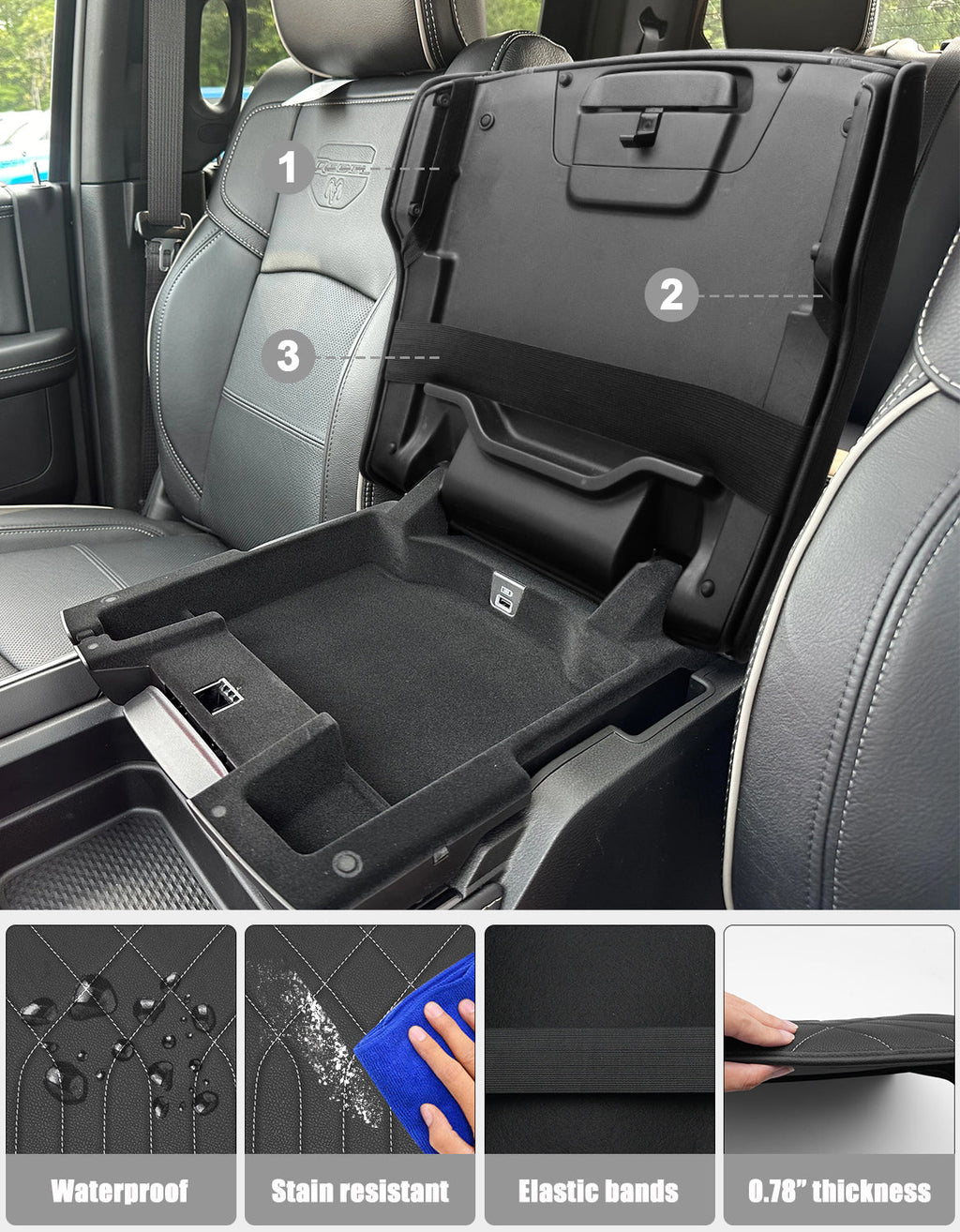 Center Console Armrest Cover for Bucket Seat 2019-2026 Dodge Ram 1500 2500 3500