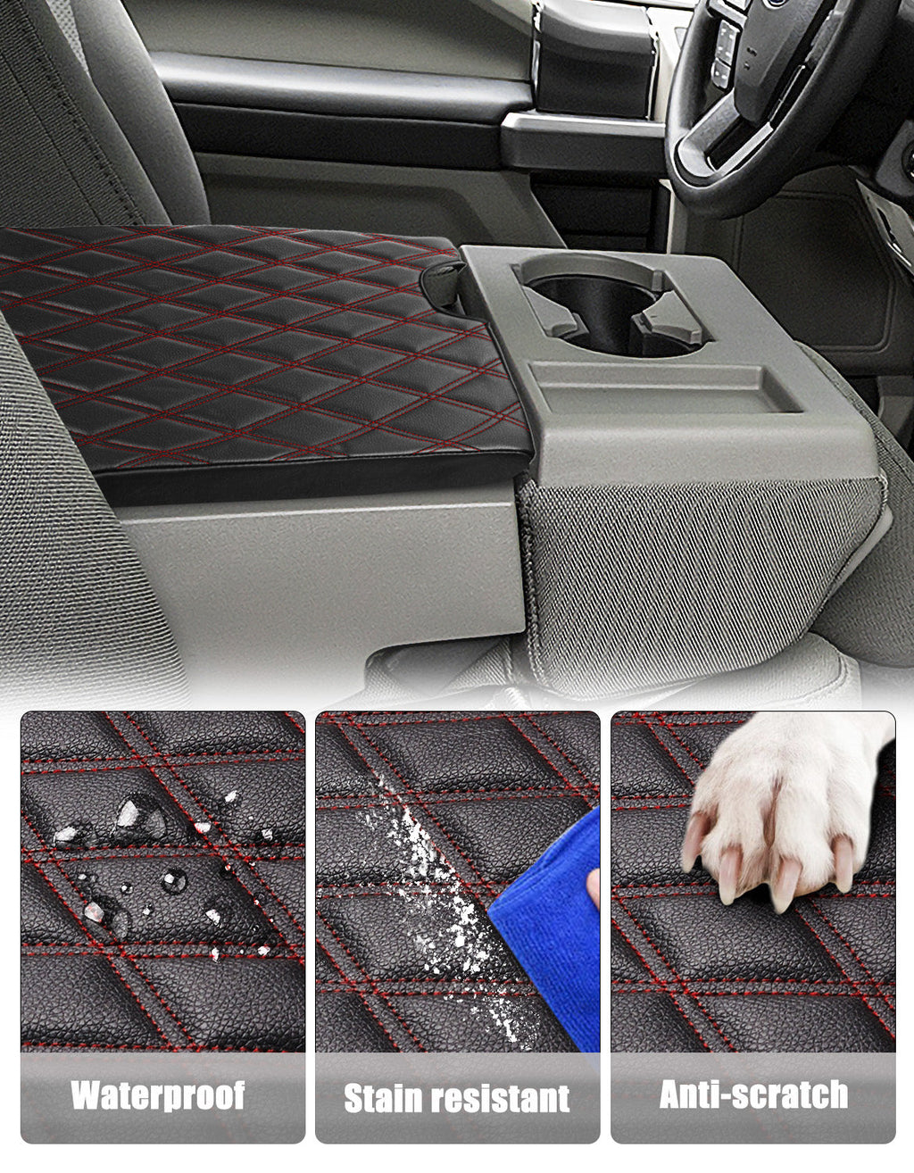 Center Console Armrest PU Leather Cover for Jump Seat 2015-2025 Ford F150 , 2017-2025 Ford F250 F350 F450 F550 Super Duty