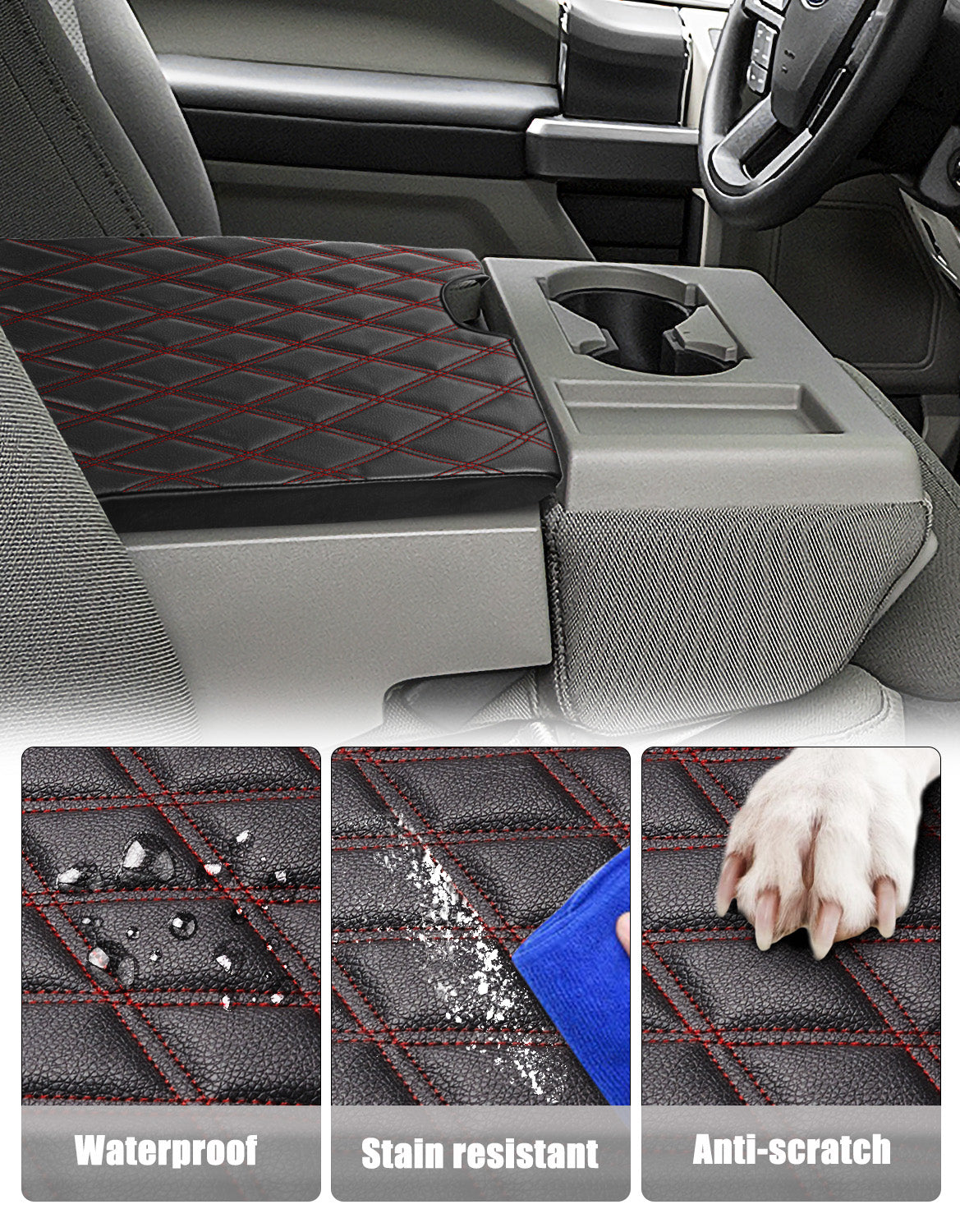 Center Console Armrest PU Leather Cover for Jump Seat 2015-2025 Ford F150 , 2017-2025 Ford F250 F350 F450 F550 Super Duty