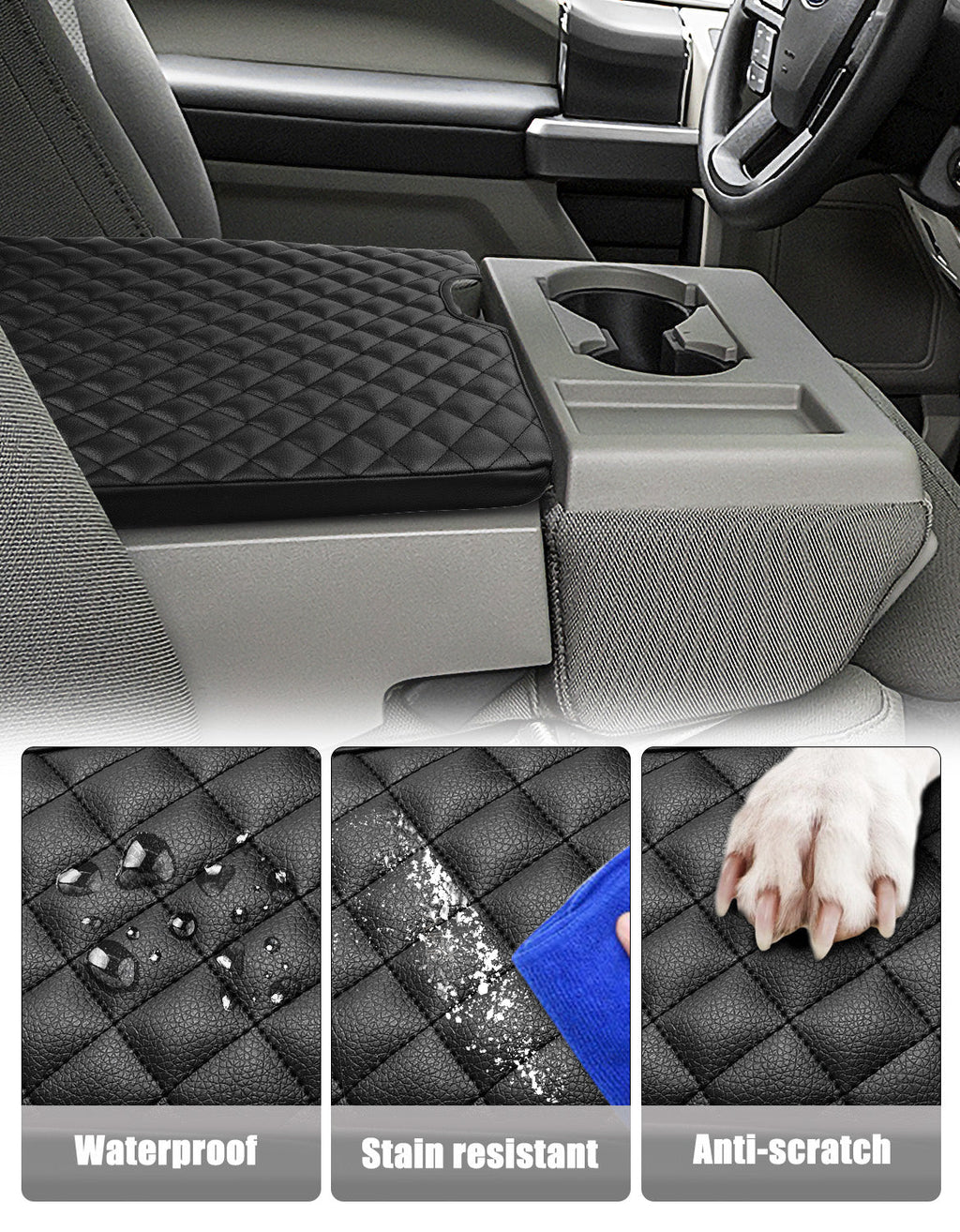 Center Console Armrest PU Leather Cover for Jump Seat 2015-2025 Ford F150 , 2017-2025 Ford F250 F350 F450 F550 Super Duty