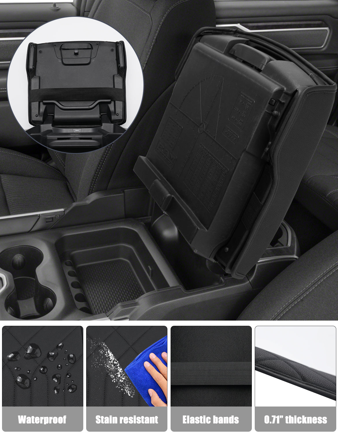 Center Console Armrest Cover for Bucket Seat 2019-2026 Dodge Ram 1500 2500 3500