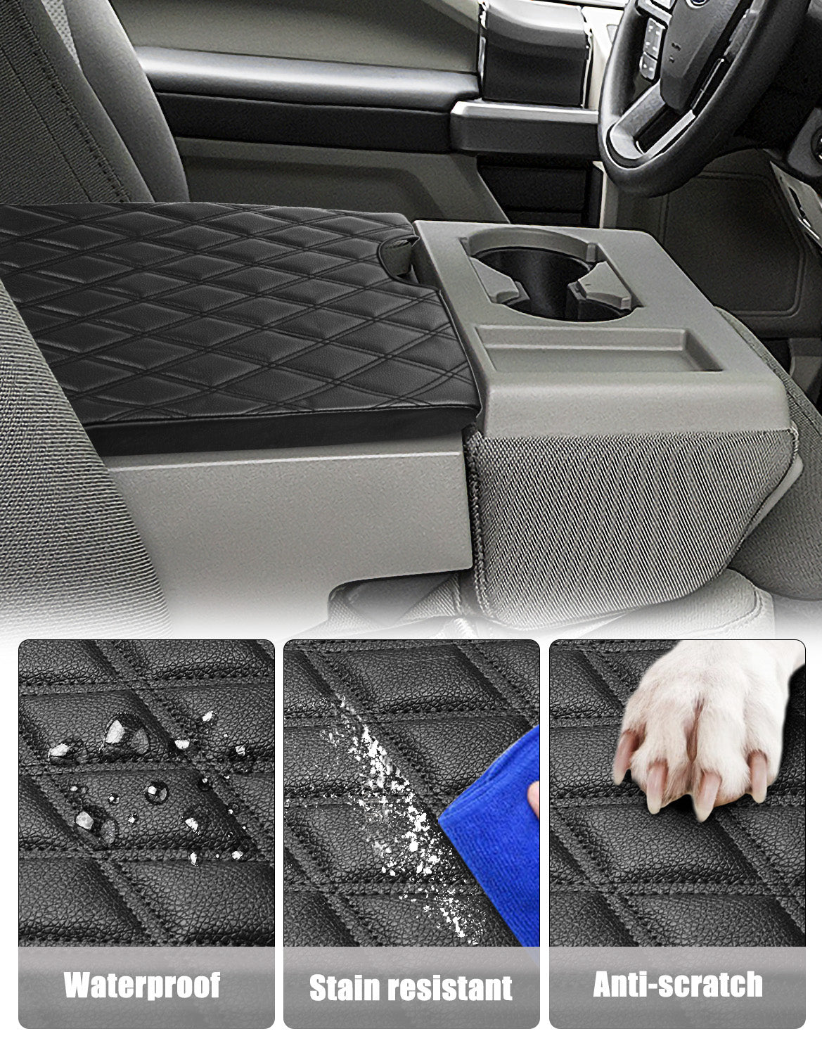 Center Console Armrest PU Leather Cover for Jump Seat 2015-2025 Ford F150 , 2017-2025 Ford F250 F350 F450 F550 Super Duty