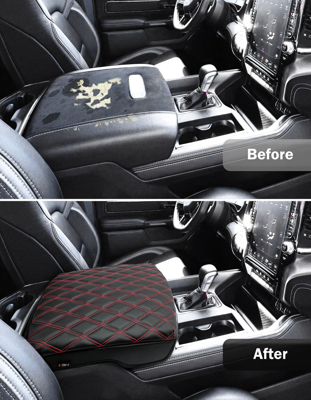 Center Console Armrest Cover Pad Cushion Protector for Bucket Seat 2019-2026 Dodge Ram 1500 2500 3500