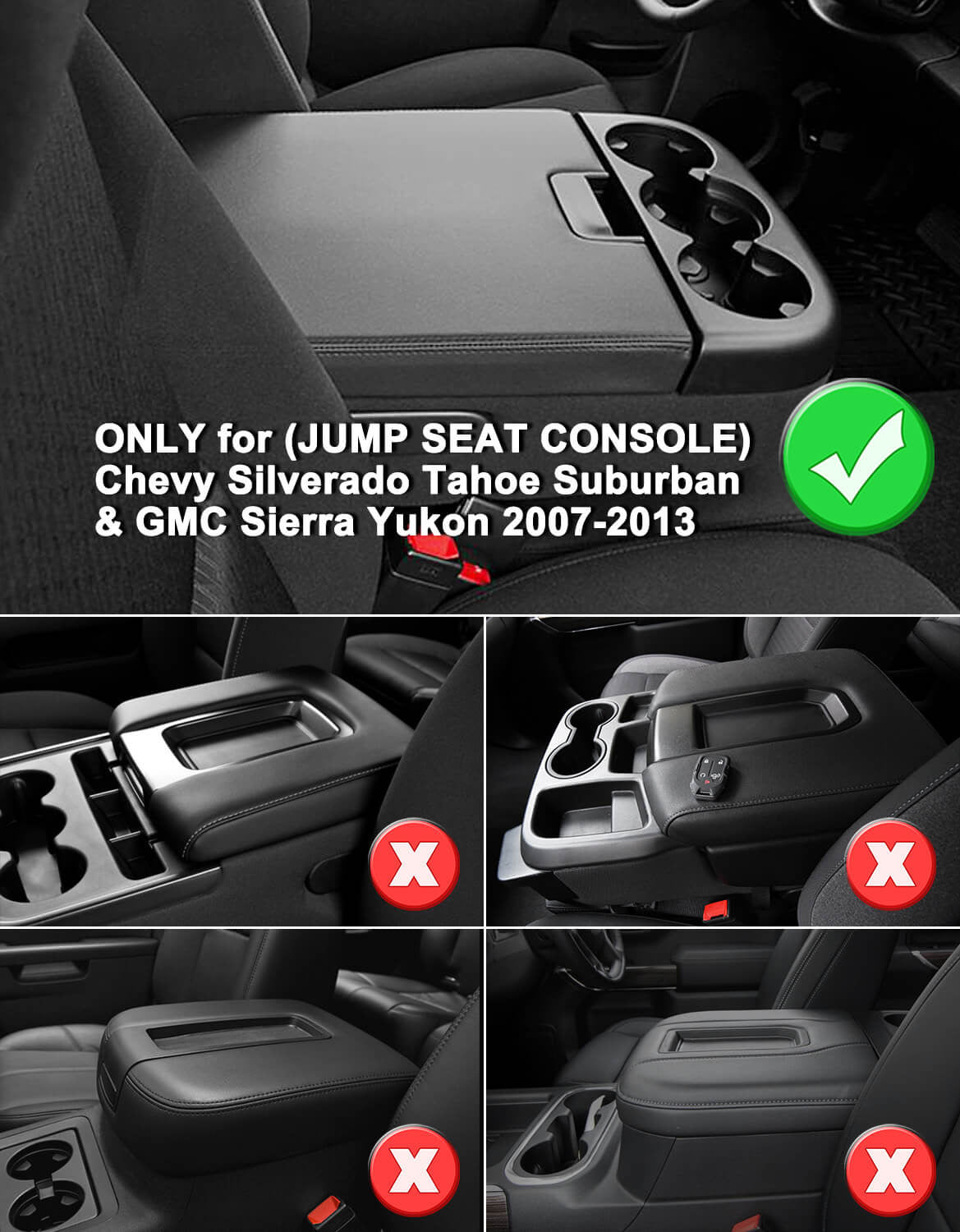 Center Console Armrest Cover for Jump Seat 2007-2013 Chevy Silverado 1500 2500 3500,2007-2013 Chevy Tahoe & Suburban,2007-2013 GMC Sierra 1500 2500 3500,2007-2013 GMC Yukon